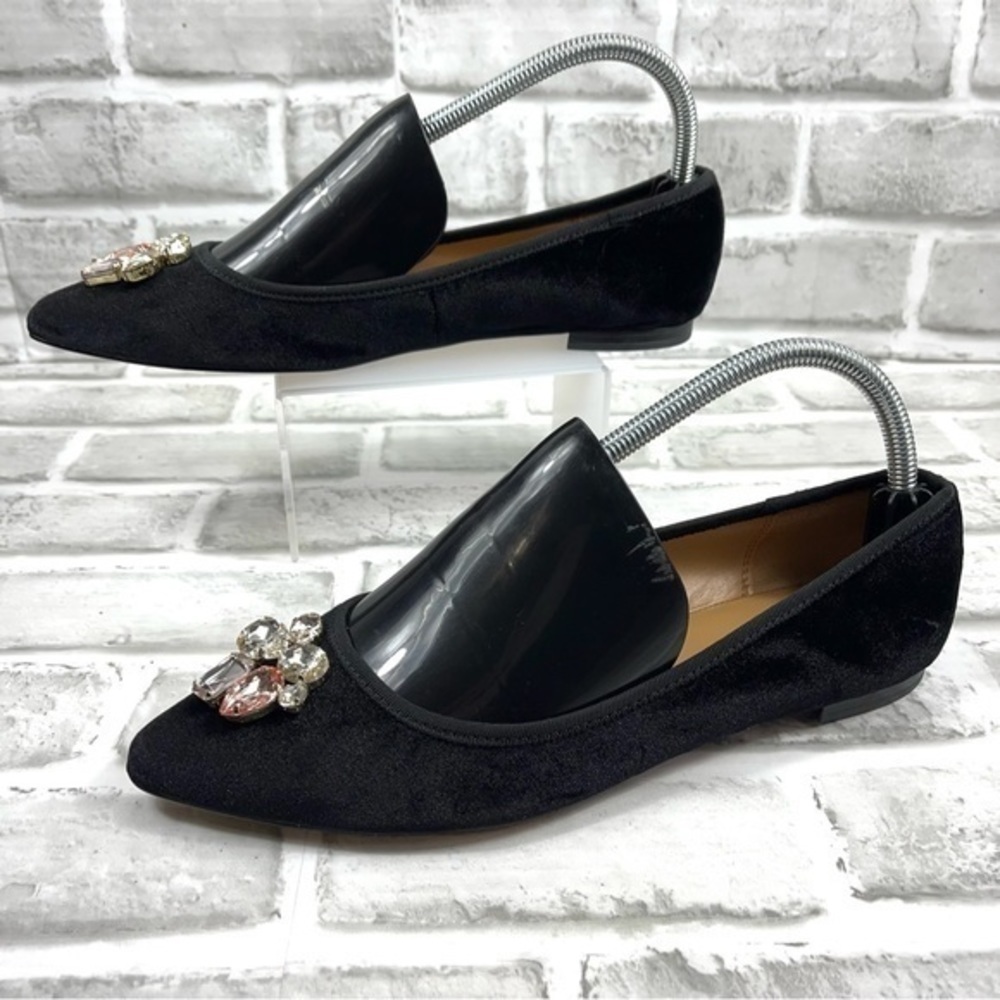 Banana Republic Black Velvet Jeweled Pointed Toe Flats Women’s Size 8 - Picture 7 of 12